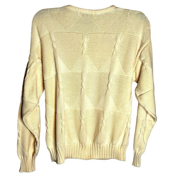 Jantzen VTG Men’s Crew Neck Sweater Size Large Banana Yellow Cabled Pullover - Picture 2 of 6